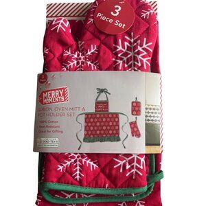Merry Moments Apron, Oven Mitt, and Pot Holder Set